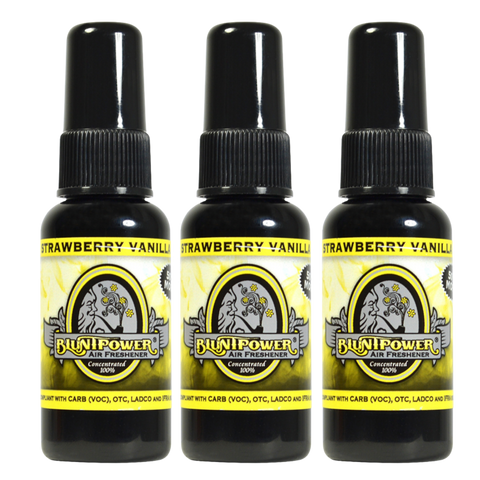 Blunt Power Air Freshener Spray, Oil Based Concentrated Air Freshener and Oil Diffuser, Air Freshener Spray for Car, Room, Bathroom, Odor Eliminator and Room Deodorizer, Strawberry Vanilla, 1.5 oz, 3 Pack