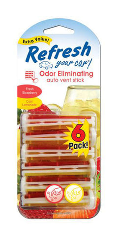 Refresh Car & Home Vent Sticks Air Freshener Odor Eliminator, Fresh Strawberry/Cool Lemonade 6 Sticks