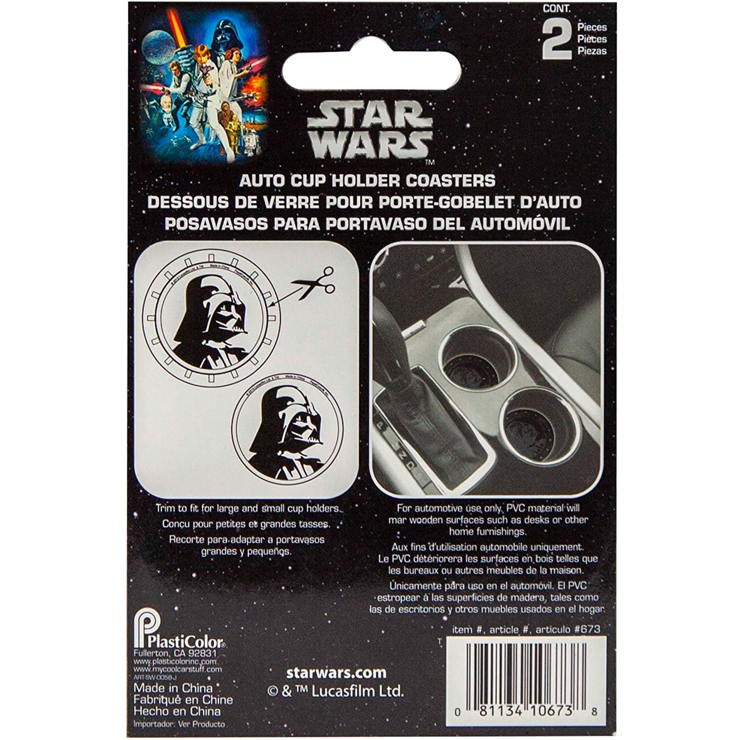 Plasticolor Star Wars Darth Vader Car Coaster, 2x Cupholder Coasters