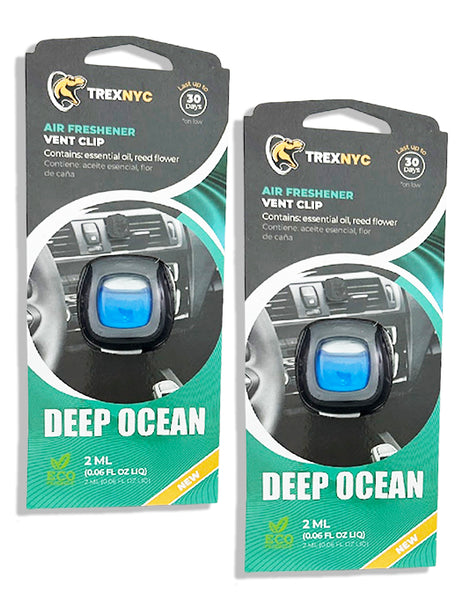 TrexNYC Car Air Fresheners Vent Clips, Essential Car Odor Eliminator, Perfect Scented Car Accessories, For Long Lasting Fragrance up to 240 days, Deep Ocean Scent, 0.07 FL.OZ, 2 Packs
