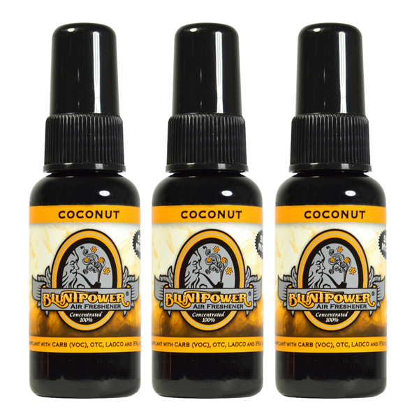 Blunt Power Air Freshener Spray, Oil Based Concentrated Air Freshener and Oil Diffuser, Air Freshener Spray for Car, Room, Bathroom, Odor Eliminator and Room Deodorizer, Coconut, 1.5 oz, 3 Pack