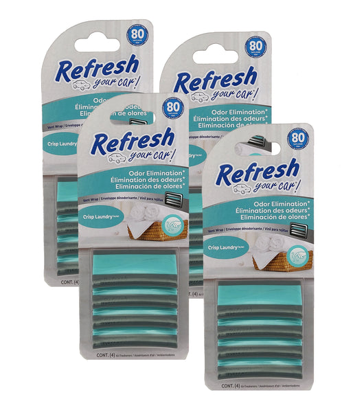 Refresh Your Car Vent Wrap Air Freshener for Auto Air Vent freshener, 4 Count of Long-Lasting Odor Eliminator Vent Wraps, Crisp Laundry, 4 Packs