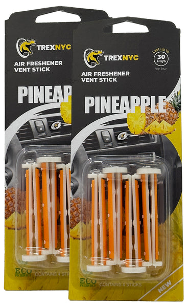 TrexNYC Car Air Fresheners Vent Sticks, Essential Car Odor Eliminator, For Long Lasting Fragrance up to 30 days, Pineapple, 2 Packs