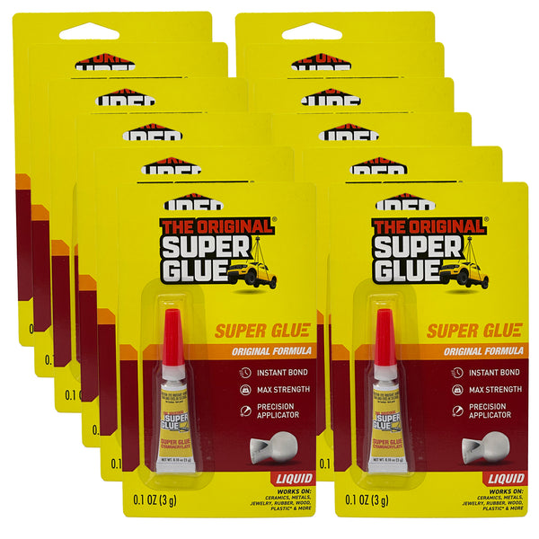 Super Glue Original Formula, 0.1 OZ - Clear Glue for Plastic, Wood, Ceramic Glue Repair - Heavy Duty, Strong Adhesive - Multipurpose Super Glue for Rubber,  Shoes and More, 12 Packs