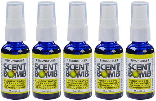 Scent Bomb Air Freshener Spray, 100 % Oil Based Concentrated Air Freshener, Air Freshener Spray for Car, Room, Bathroom and Odor Eliminator, Lemongrass, 5 Pack