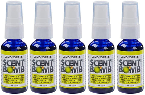 Scent Bomb Air Freshener Spray, 100 % Oil Based Concentrated Air Freshener, Air Freshener Spray for Car, Room, Bathroom and Odor Eliminator, Lemongrass, 5 Pack