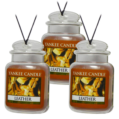 Yankee Candle Car Jar Ultimate Auto & Home Odor Neutralizing Air Freshener, Leather (Pack of 3)
