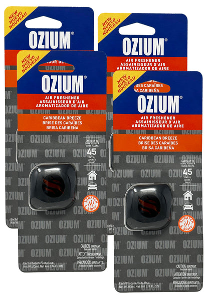 Ozium Membrane Car Vent Clip AC Air Fresheners Car Air Freshener and Car Odor Eliminator, Caribbean Breeze, 4 Packs