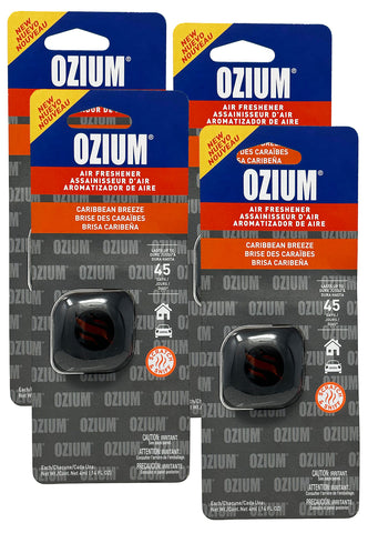 Ozium Membrane Car Vent Clip AC Air Fresheners Car Air Freshener and Car Odor Eliminator, Caribbean Breeze, 4 Packs