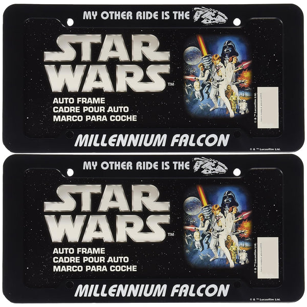 Chroma Star Wars License Plate Frame:  Plastic Car License Plate Covers and frames, Millennium Falcon, 2 Packs