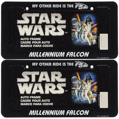 Chroma Star Wars License Plate Frame:  Plastic Car License Plate Covers and frames, Millennium Falcon, 2 Packs
