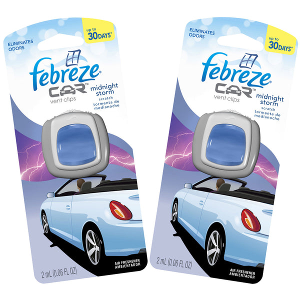 Febreze Scented Vent Clip Automotive Air Freshener & Odor Eliminator, Midnight Storm (pack of 2)