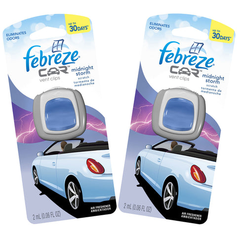 Febreze Scented Vent Clip Automotive Air Freshener & Odor Eliminator, Midnight Storm (pack of 2)