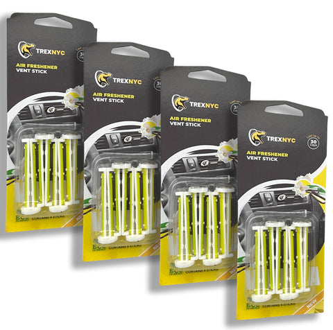 TrexNYC Car Air Fresheners Vent Sticks – Essential Car Odor Eliminator – Perfect Scented Car Accessories – For Long Lasting Fragrance up to 30 days, Vanilla, 4 Packs