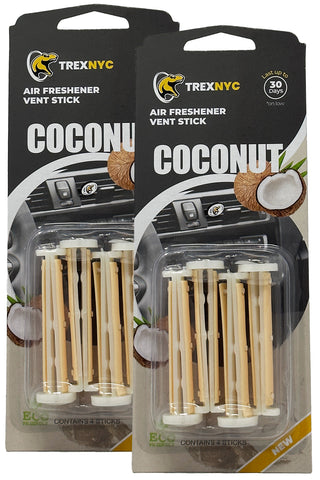TrexNYC Car Air Fresheners Vent Sticks, Essential Car Odor Eliminator, For Long Lasting Fragrance up to 30 days, Coconut, 2 Packs