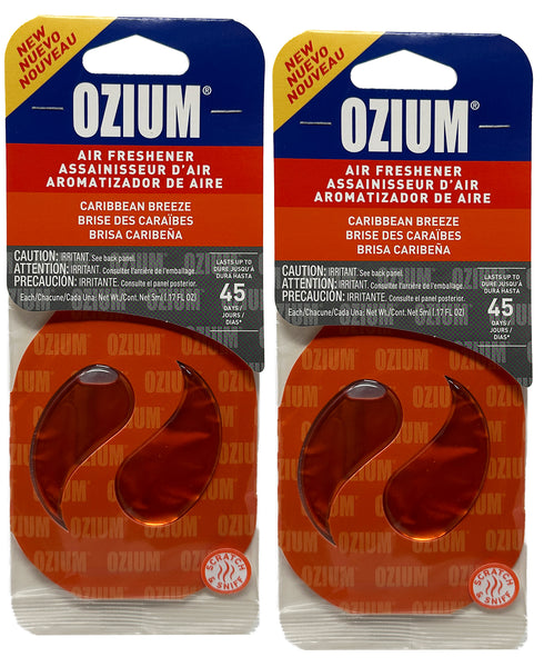 Ozium Paper Membrane Hanging Car Air Freshener - Automotive Air Fresheners and Odor Eliminator for Car, Caribbean Breeze, 2 Packs