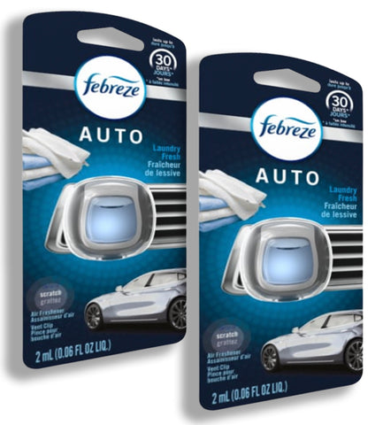 Febreze Car Vent Clip Air Freshener, Odor Eliminator for Strong Odors, Up to 30 Days Freshness, Laundry Fresh, 2 Packs