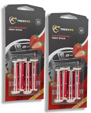 TrexNYC Car Air Fresheners Vent Sticks – Essential Car Odor Eliminator – Perfect Scented Car Accessories – For Long Lasting Fragrance up to 30 days, Strawberry, 2 Packs