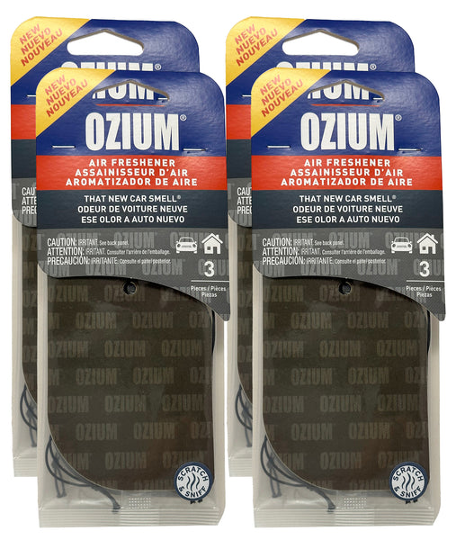Ozium Paper Hanging Car Air Freshener with Odor Eliminator for Car - Refresh Your Ride with Automotive Air Fresheners, That New Car Smell, 4 Packs