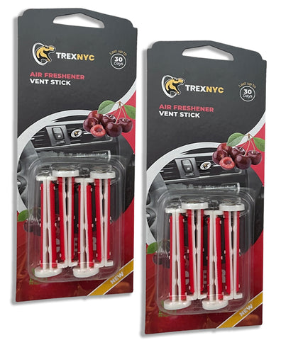 TrexNYC Car Air Fresheners Vent Sticks – Essential Car Odor Eliminator – Perfect Scented Car Accessories – For Long Lasting Fragrance up to 30 days, Cherry, 2 Packs