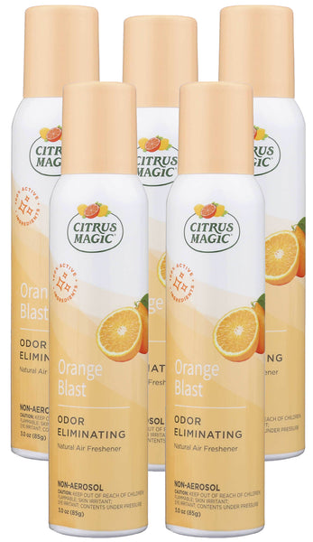 Citrus Magic Natural Odor Eliminating Air Freshener Spray, 100 % Natural Citrus Oils, Fresh Orange, 3- Ounce, 5 Pack