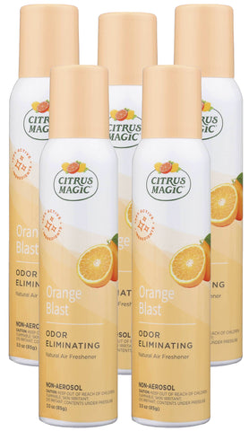 Citrus Magic Natural Odor Eliminating Air Freshener Spray, 100 % Natural Citrus Oils, Fresh Orange, 3- Ounce, 5 Pack